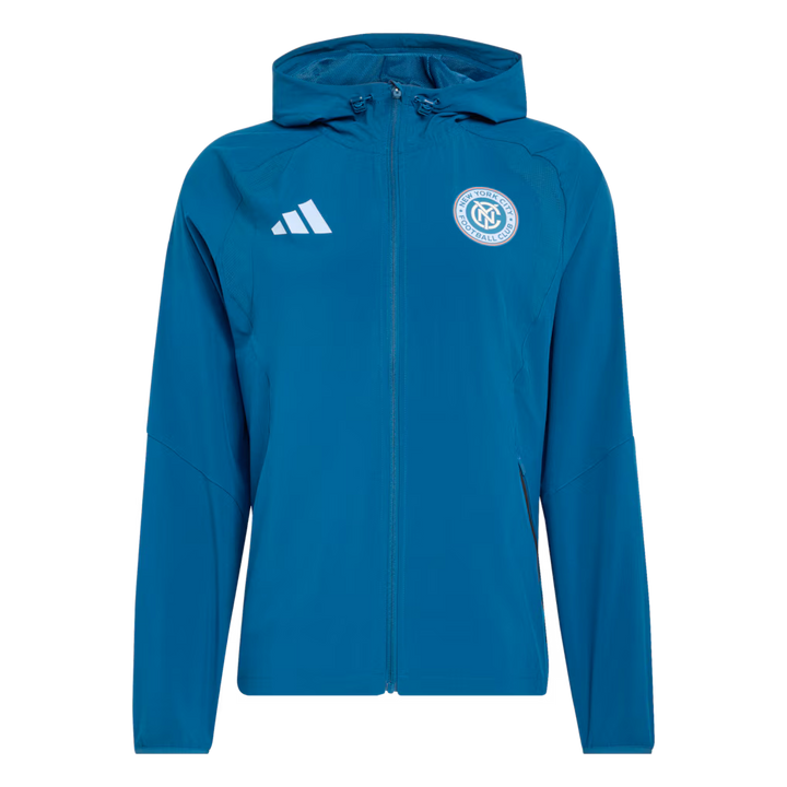 New York City FC MLS adidas Tiro Travel Full-Zip Hooded Windbreaker – Blue – Large (UK Stock) - UKASSNI