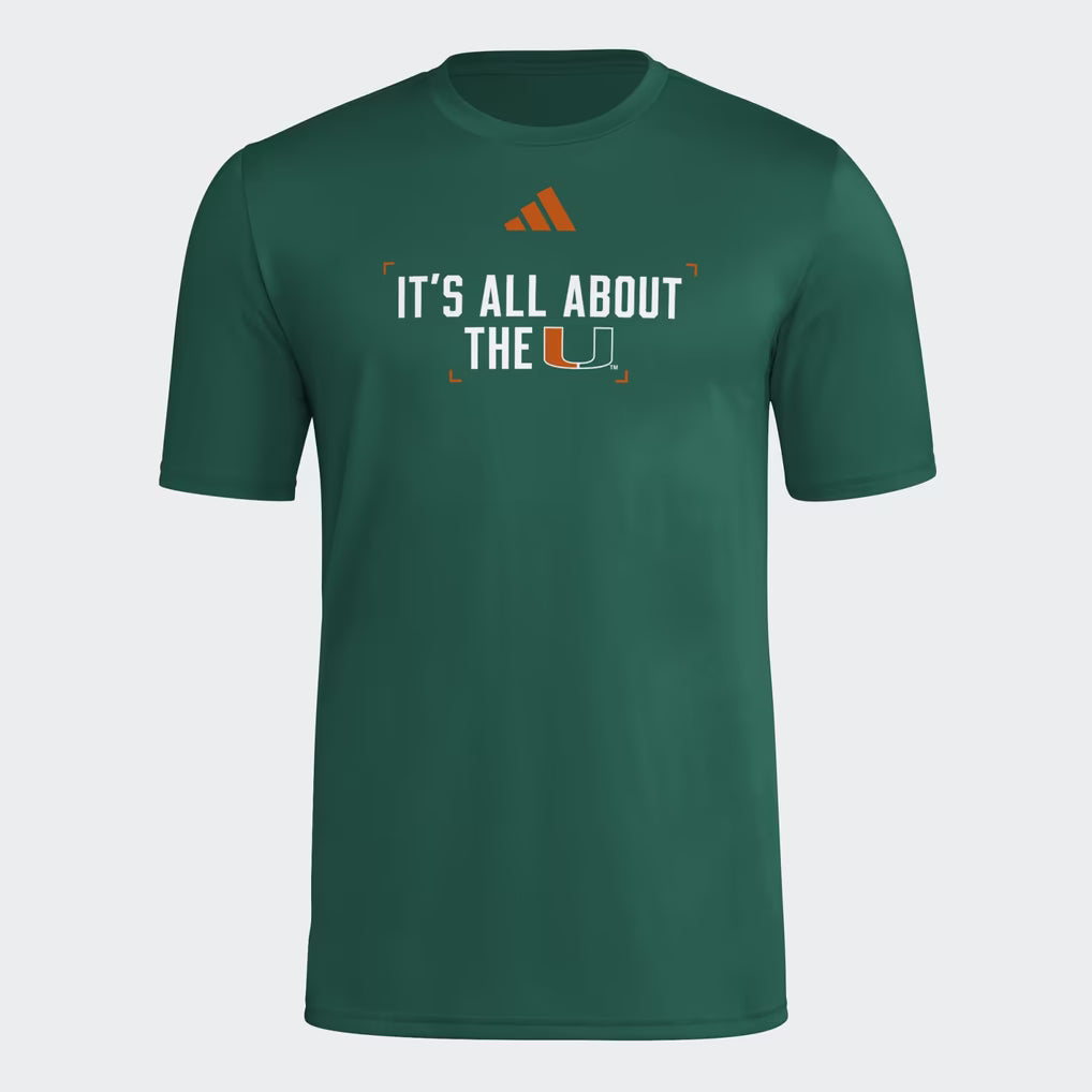 Miami Hurricanes T-Shirt – NCAA adidas Locker Slogan Football Pre-Game – 3 Colours (USA Sourced)