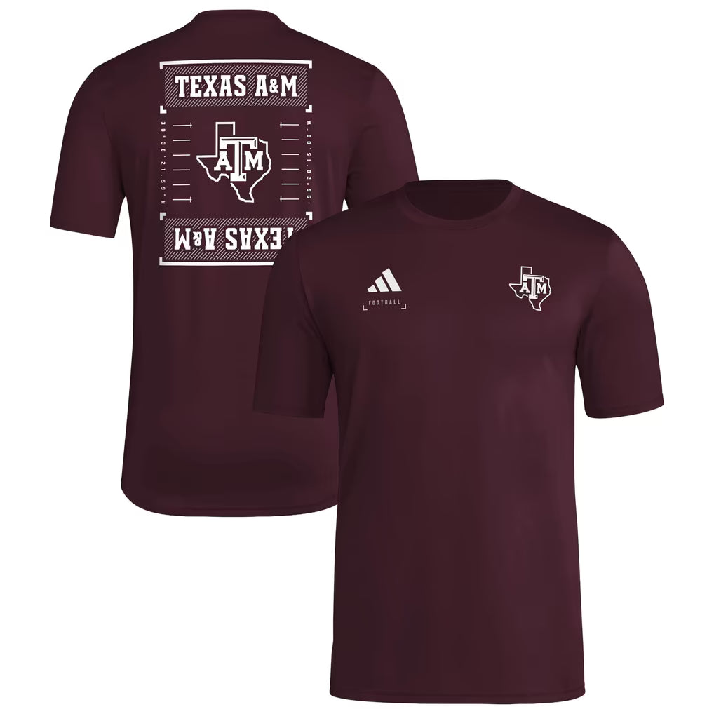 Texas A&amp;M Aggies T-Shirt – NCAA adidas Locker Football Icon AEROREADY Pre-Game – 2 Colours (USA Sourced)