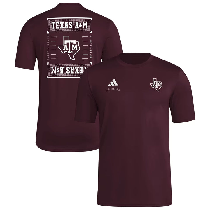 Texas A&amp;M Aggies T-Shirt – NCAA adidas Locker Football Icon AEROREADY Pre-Game – 2 Colours (USA Sourced)