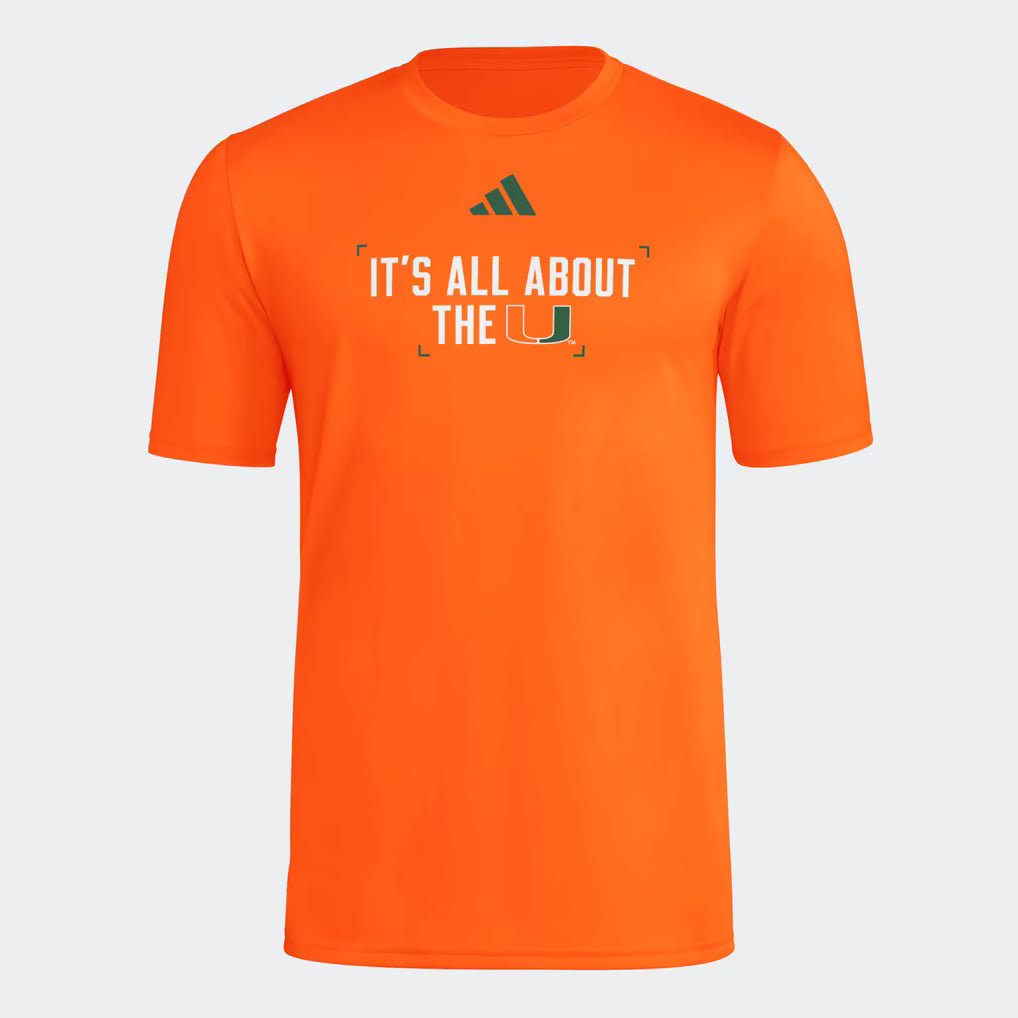 Miami Hurricanes T-Shirt – NCAA adidas Locker Slogan Football Pre-Game – 3 Colours (USA Sourced)