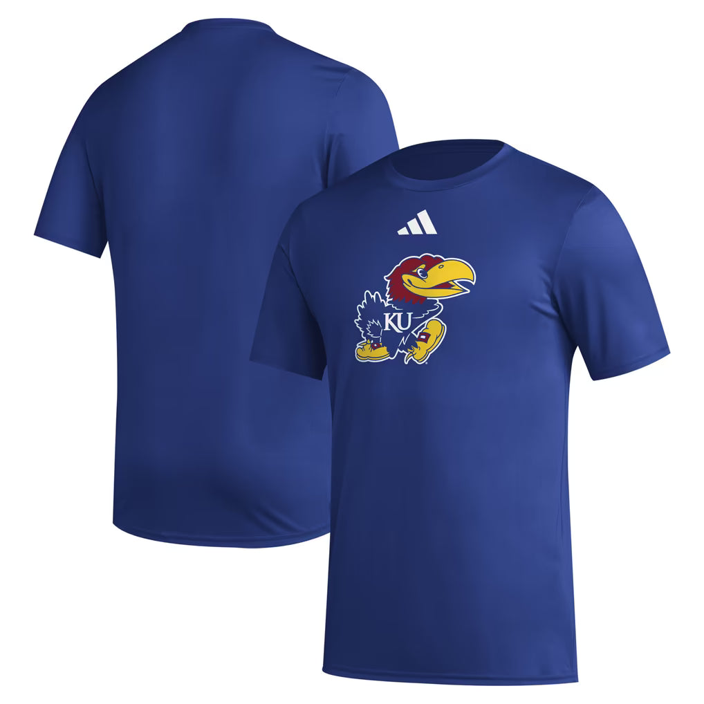 Kansas Jayhawks T-Shirt – NCAA adidas Primary Locker Logo Pre-Game AEROREADY – Royal (USA Sourced)