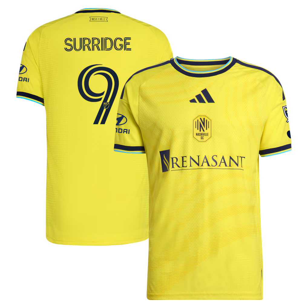 Nashville SC MLS Sam Surridge adidas 2026 The Reverb Kit On-Field Authentic Patch Jersey – Yellow (USA Stock) - UKASSNI