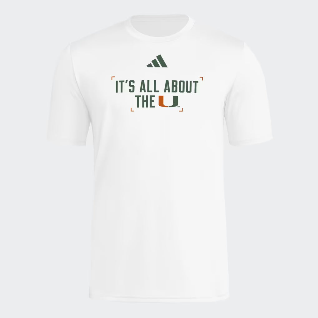 Miami Hurricanes T-Shirt – NCAA adidas Locker Slogan Football Pre-Game – 3 Colours (USA Sourced)