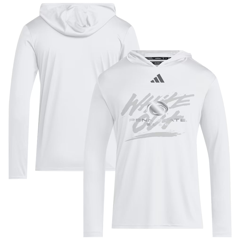 Penn State Nittany Lions Hooded T-Shirt – NCAA adidas 2026 White Out D4T Long Sleeve – White (USA Sourced)