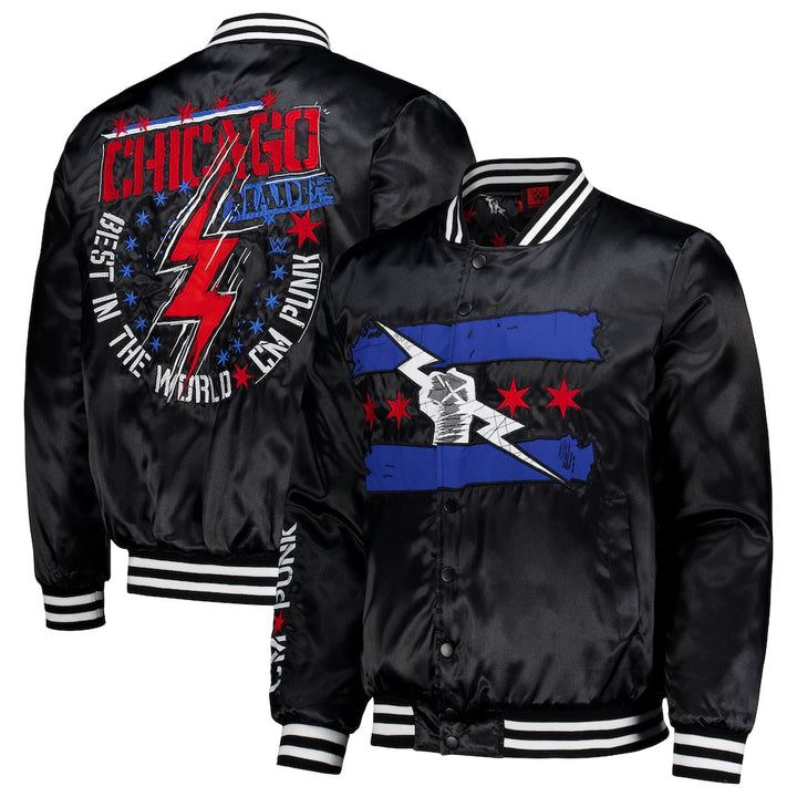 CM Punk WWE Chicago Made Full-Snap Bomber Jacket – Black (USA Stock) - UKASSNI