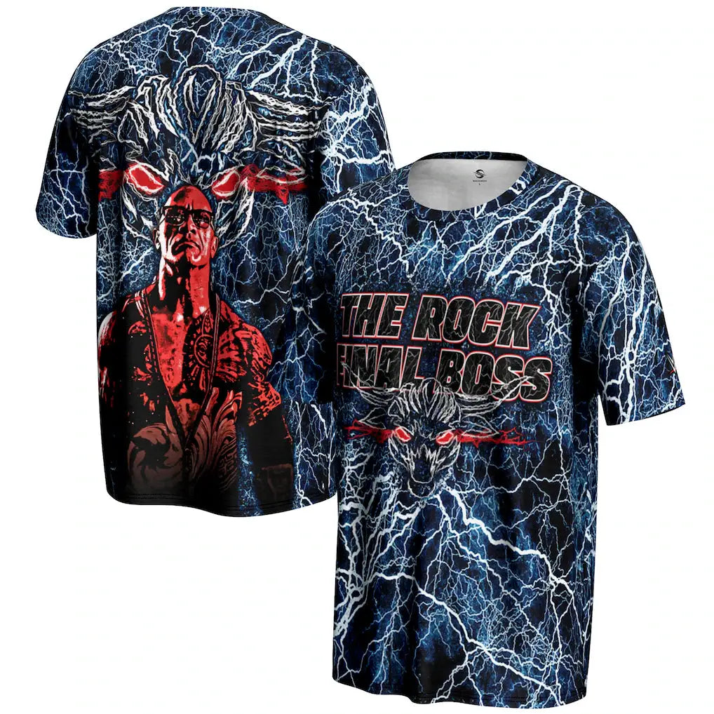 The Rock WWE The Final Boss Graphic T-Shirt – Blue (USA Stock) by UK American Sports Store