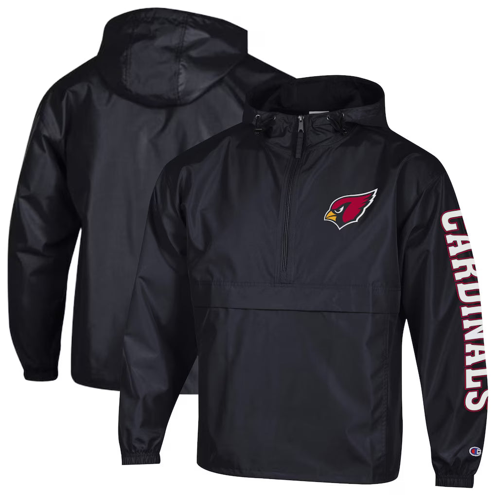Arizona Cardinals Windbreaker Jacket – NFL Champion Packable Half-Zip – Black (USA Sourced) by Champion