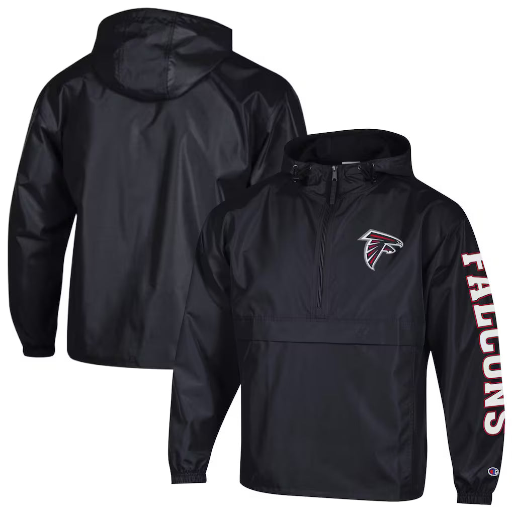 Atlanta Falcons Windbreaker Jacket – NFL Champion Packable Half-Zip – Black (USA Sourced) by Champion