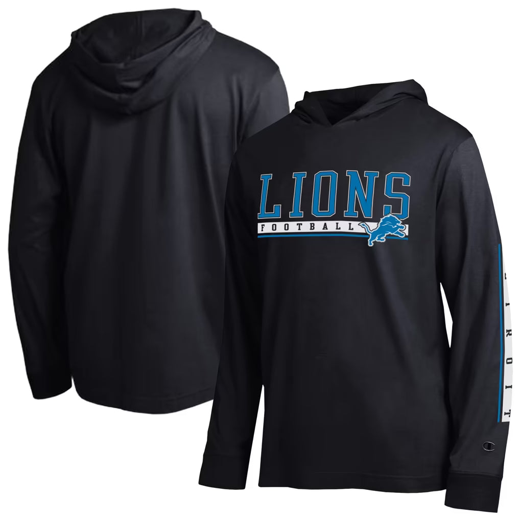 Detroit Lions Hooded T-Shirt – NFL Champion All Star – Black (USA Sourced)