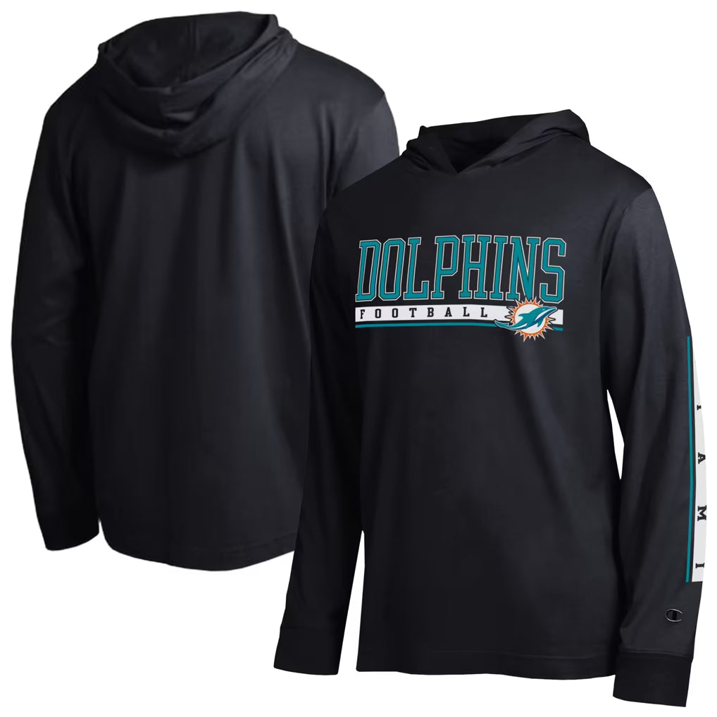 Miami Dolphins Hooded T-Shirt – NFL Champion All Star – Black (USA Sourced)