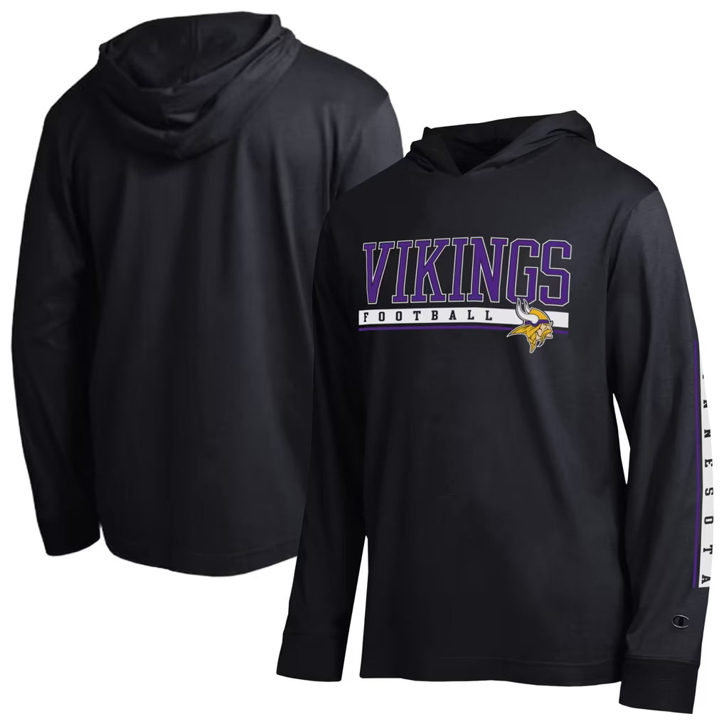 Minnesota Vikings Hooded T-Shirt – NFL Champion All Star – Black (USA Sourced)