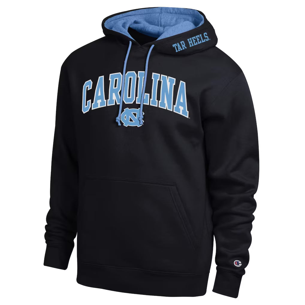North Carolina Tar Heels Hoodie – Champion Arch Tackle Twill – Black (USA Sourced)
