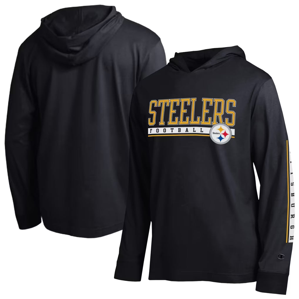 Pittsburgh Steelers Hooded T-Shirt – NFL Champion All Star – Black (USA Sourced)