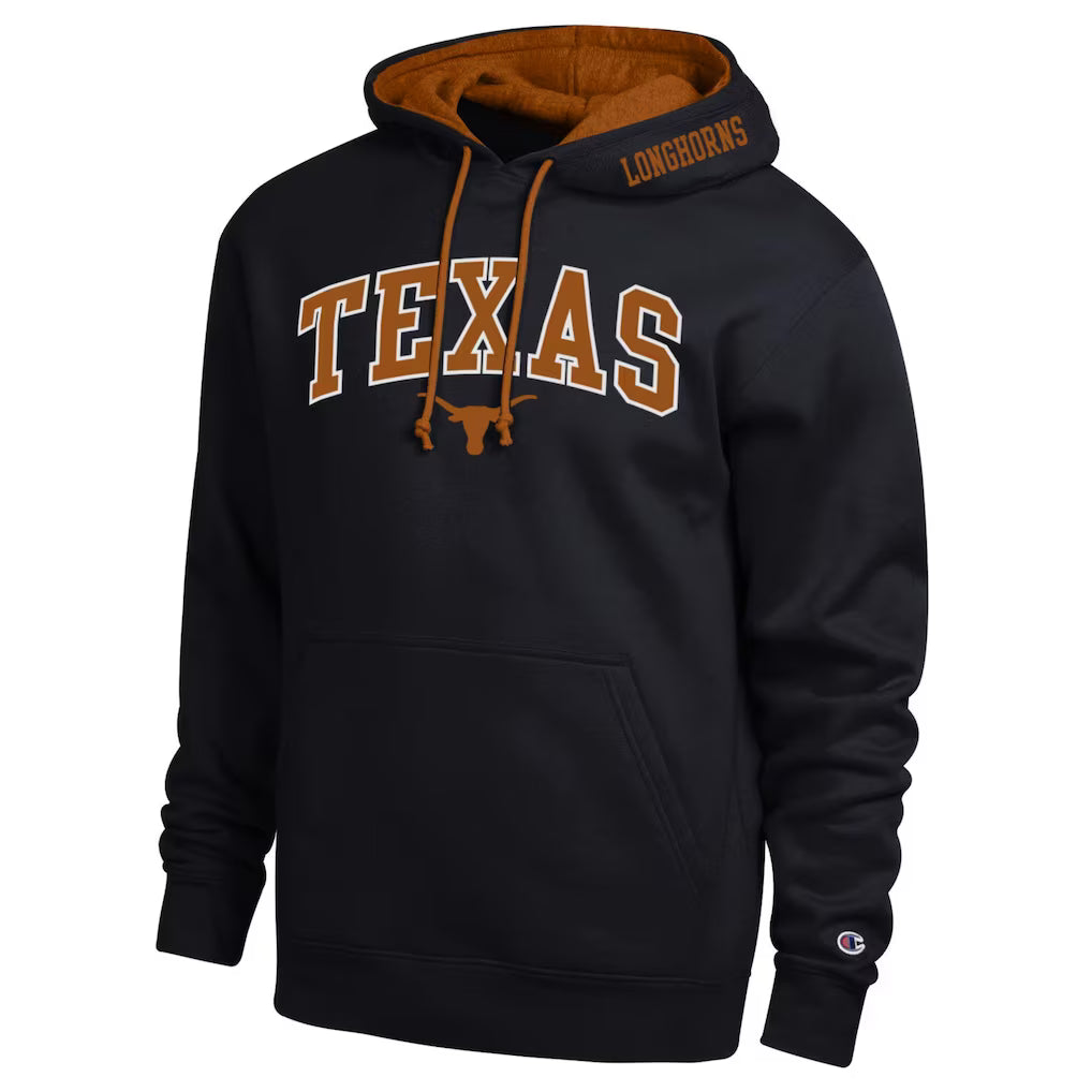 Texas Longhorns Hoodie – Champion Arch Tackle Twill – Black (USA Sourced)