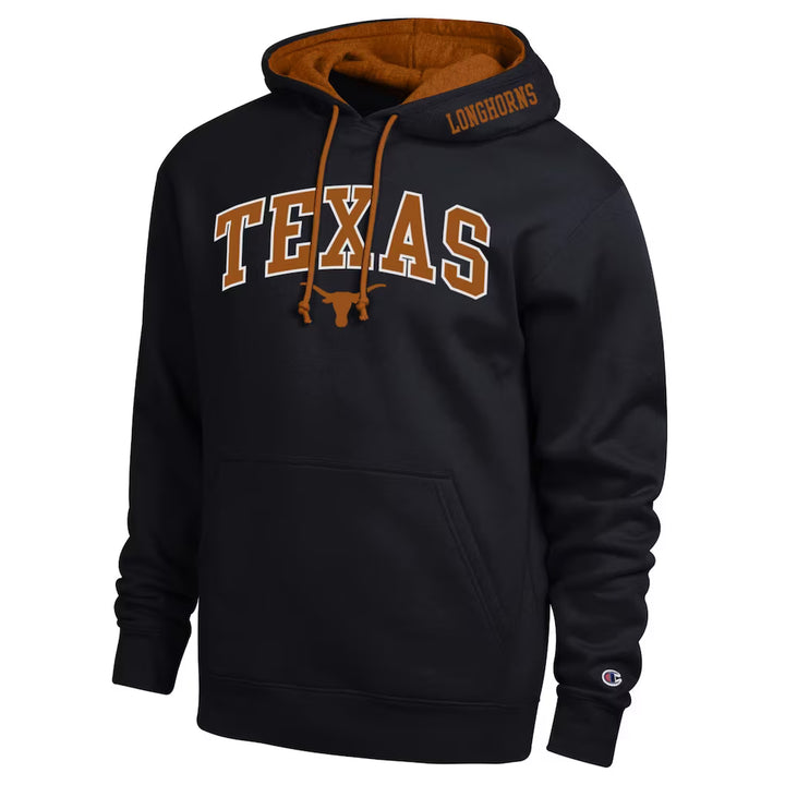 Texas Longhorns Hoodie – Champion Arch Tackle Twill – Black (USA Sourced) - UKASSNI