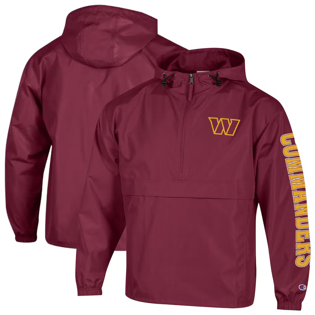 Washington Commanders Windbreaker Jacket – NFL Champion Packable Half-Zip – Burgundy (USA Sourced) by Champion
