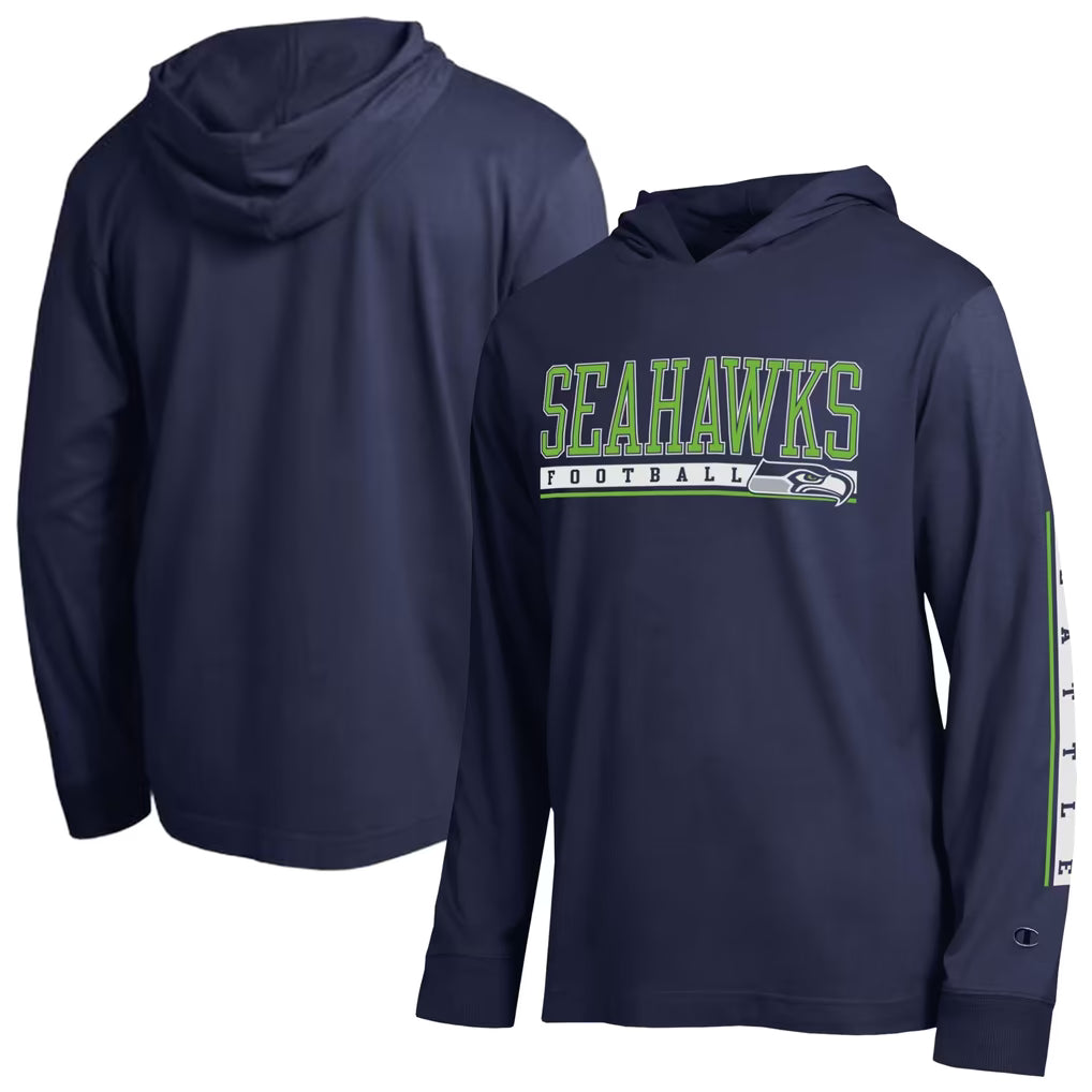 Seattle Seahawks Hooded T-Shirt – NFL Champion All Star – College Navy (USA Sourced)