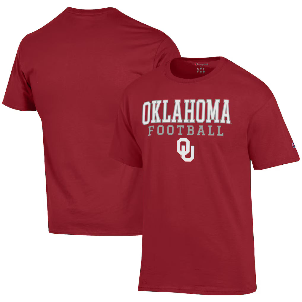 Oklahoma Sooners NCAA Champion Football Stack T-Shirt – Crimson (USA Stock) - UKASSNI