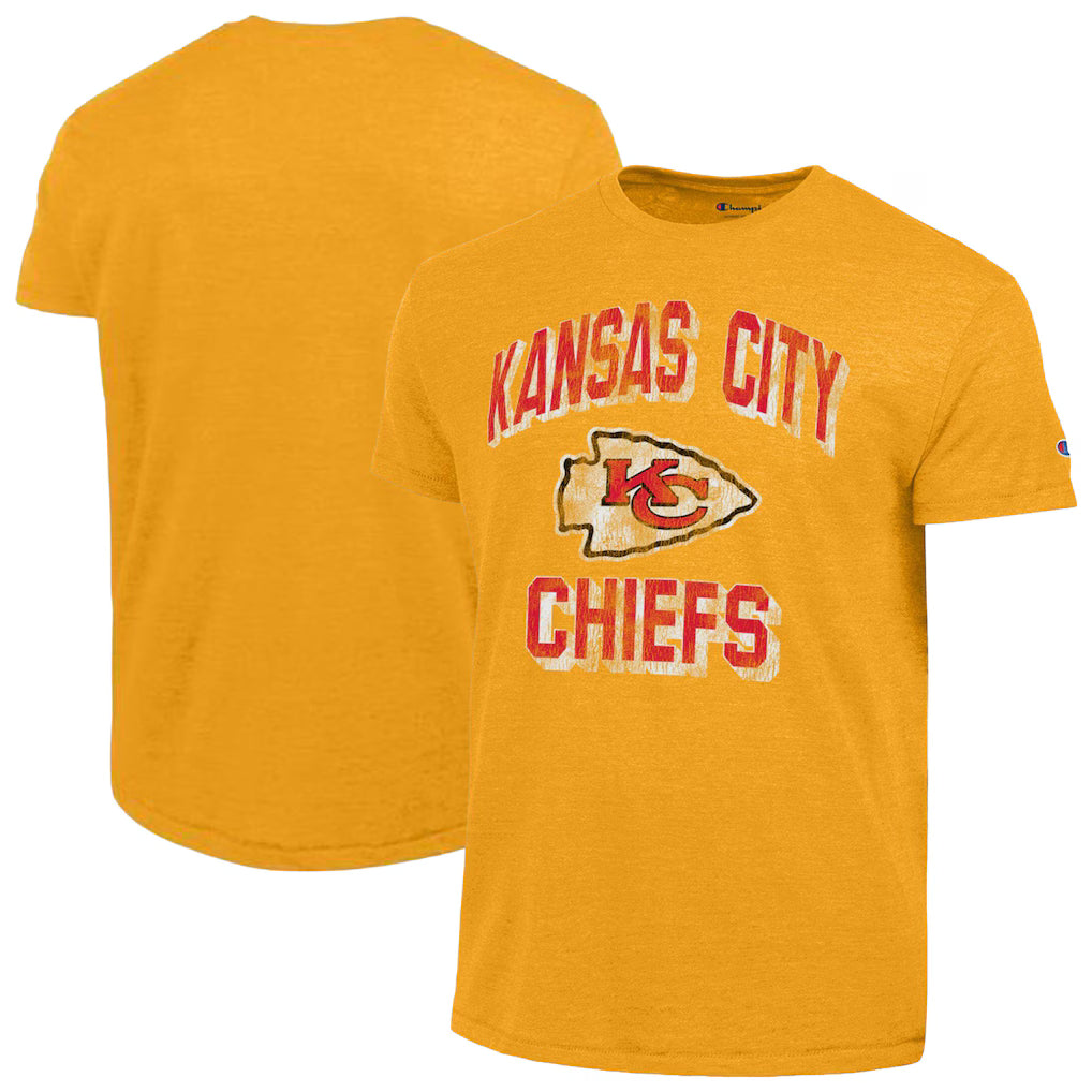 Kansas City Chiefs NFL Champion Ultimate Tri-Blend T-Shirt – Gold (USA Stock) - UKASSNI