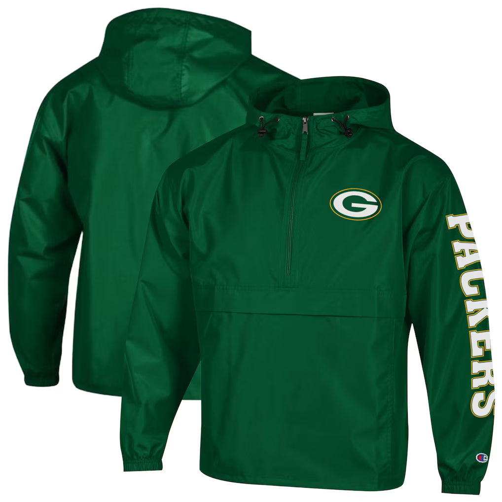 Green Bay Packers Windbreaker Jacket – NFL Champion Packable Half-Zip – Green (USA Sourced) by Champion