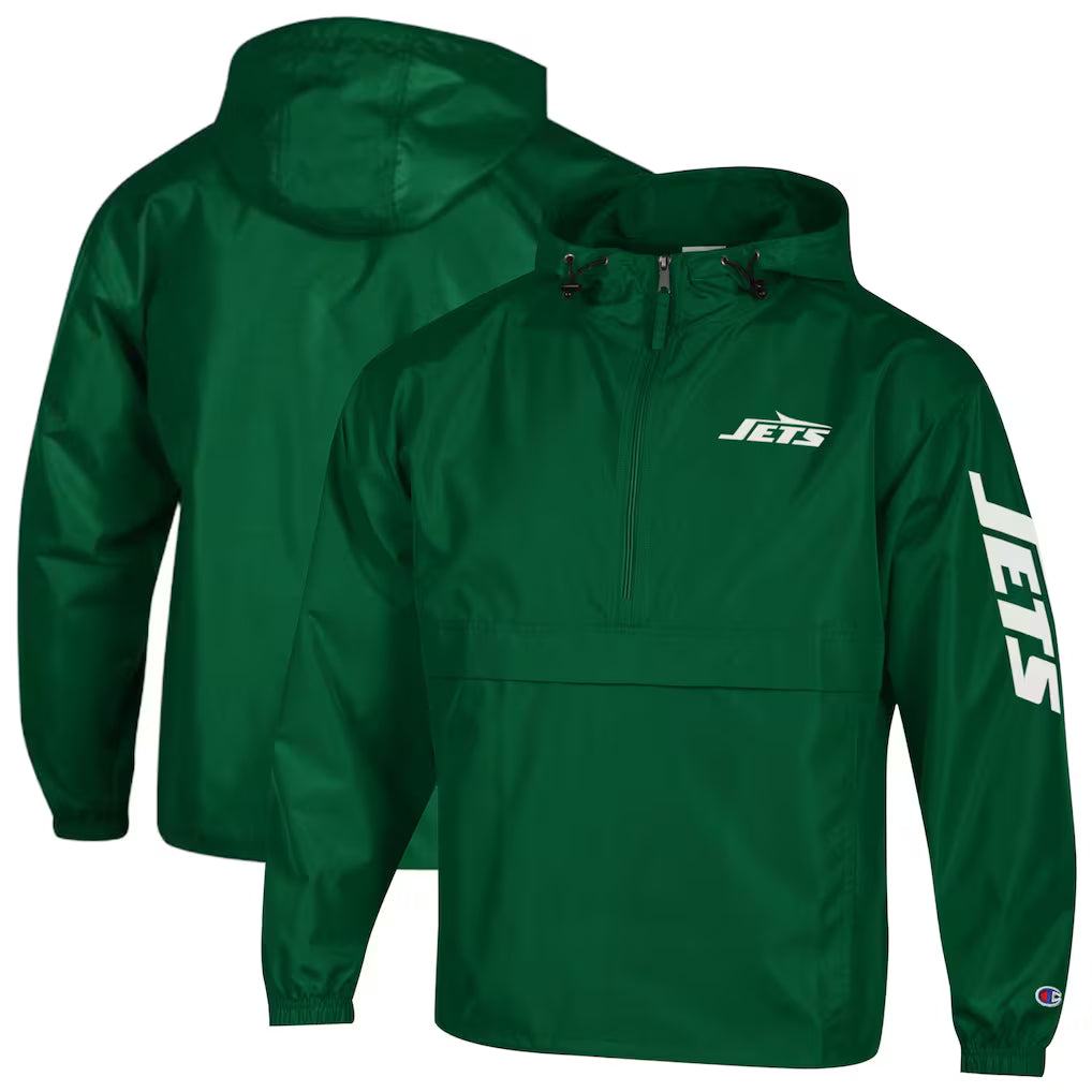 New York Jets Windbreaker Jacket – NFL Champion Packable Half-Zip – Green (USA Sourced) by Champion