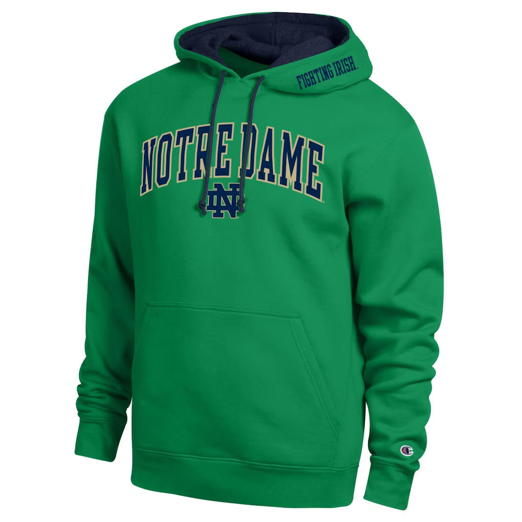 Notre Dame Fighting Irish Hoodie – Champion Arch Tackle Twill – Green (USA Sourced)