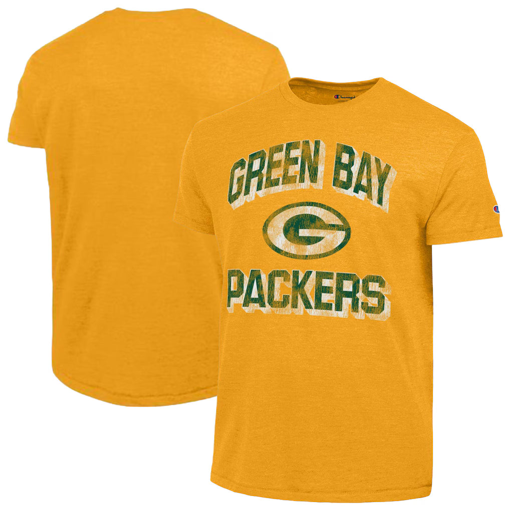 Green Bay Packers NFL Champion Ultimate Tri-Blend T-Shirt - Heather Gold (USA Stock) - UKASSNI