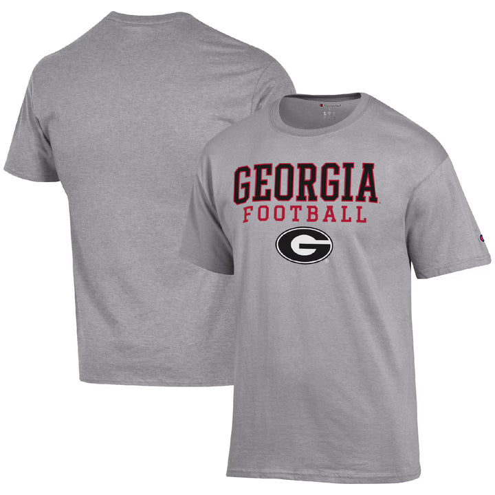 Georgia Bulldogs T-Shirt – NCAA Champion Football Stack – Heather Gray (USA Sourced) - UKASSNI