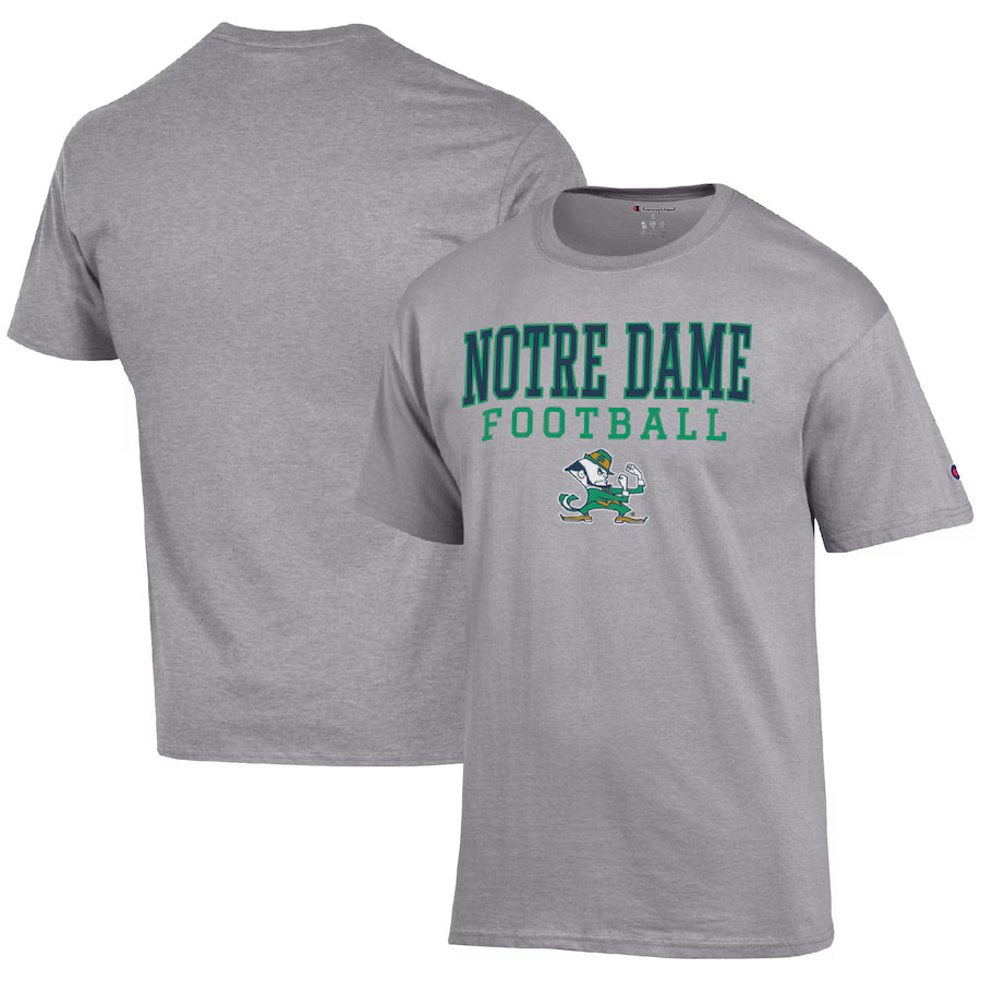 Notre Dame Fighting Irish NCAA Large Champion Football Stack T-Shirt – Heather Gray (UK Stock) - UKASSNI