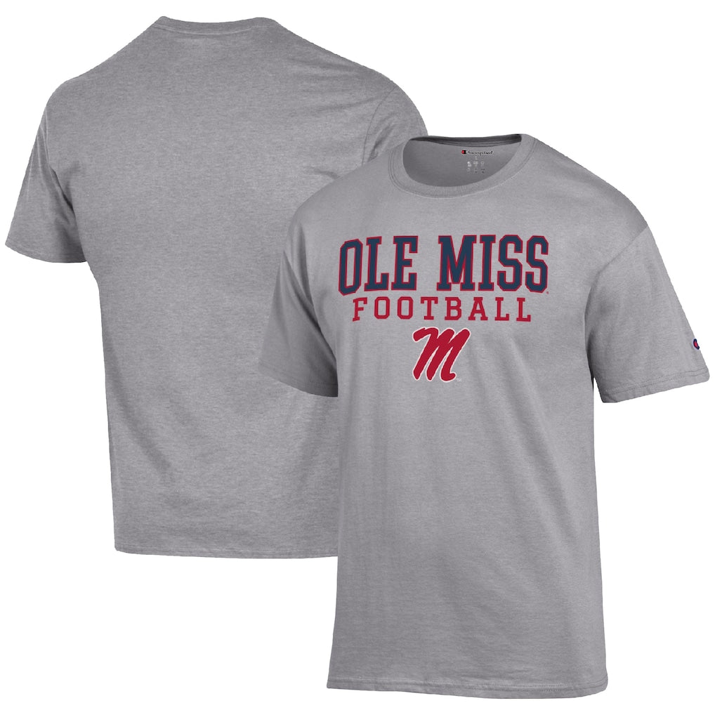 Ole Miss Rebels NCAA Champion Football Stack T-Shirt – Heather Gray (USA Stock) - UKASSNI