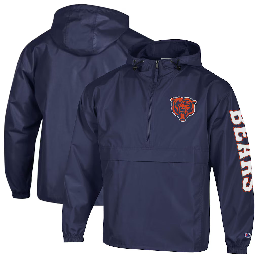 Chicago Bears Windbreaker Jacket – NFL Champion Packable Half-Zip – Navy (USA Sourced) by Champion