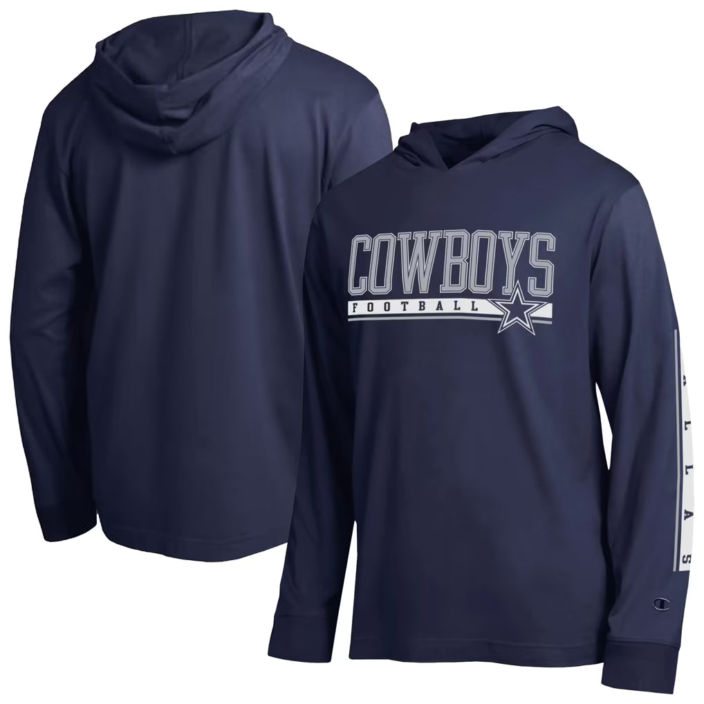 Dallas Cowboys Hooded T-Shirt – NFL Champion All Star – Navy (USA Sourced)