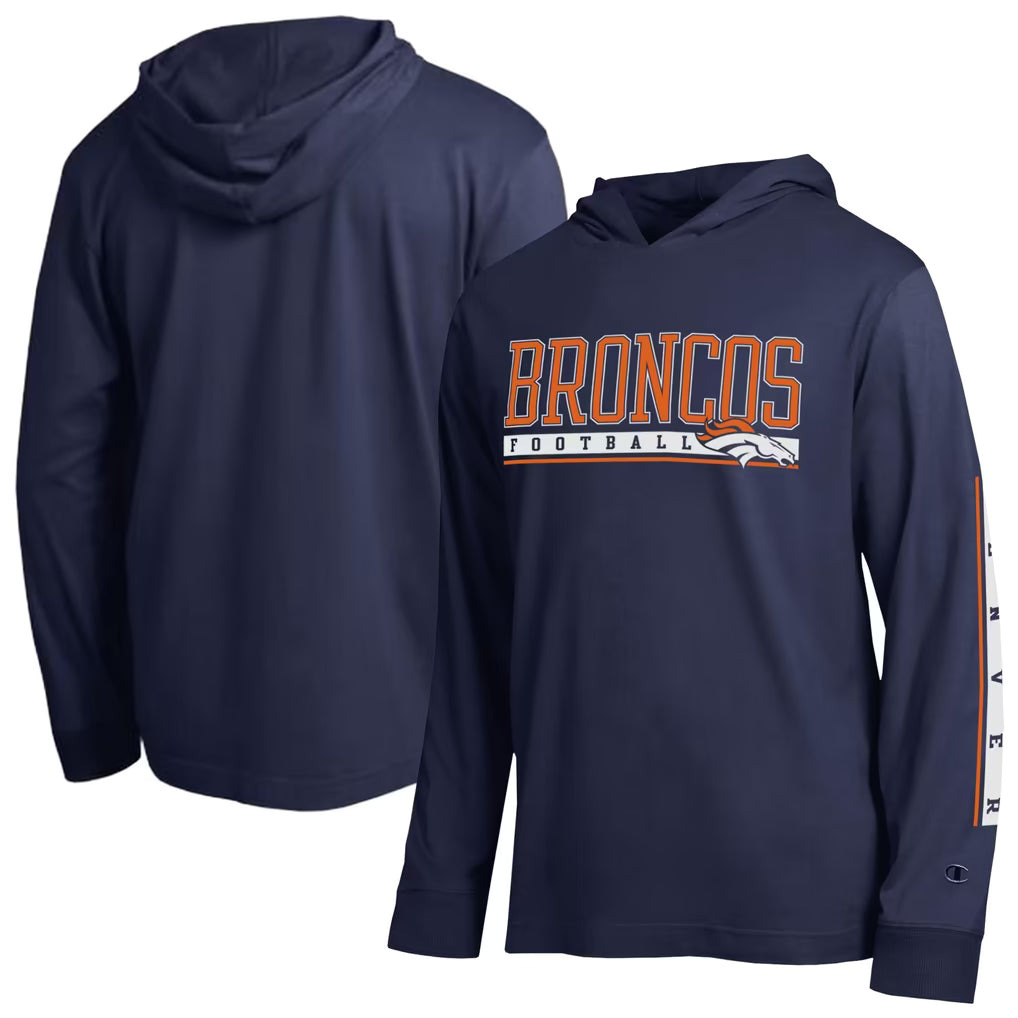 Denver Broncos Hooded T-Shirt – NFL Champion All Star – Navy (USA Sourced)