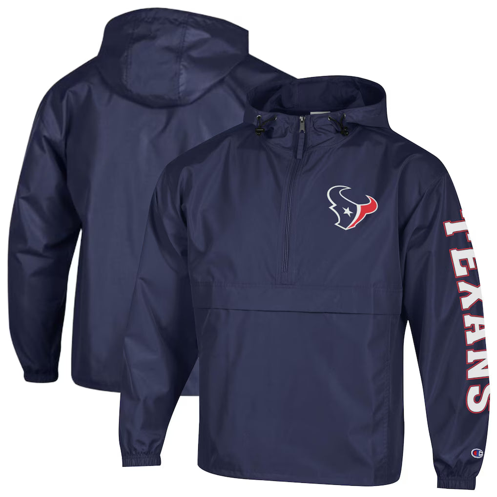 Houston Texans Windbreaker Jacket – NFL Champion Packable Half-Zip – Navy (USA Sourced) by Champion