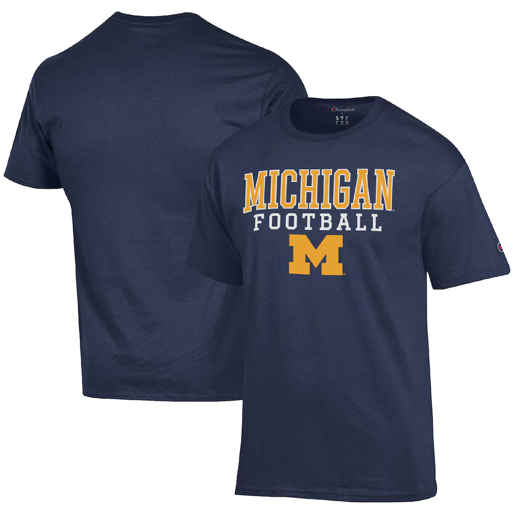 Michigan Wolverines NCAA Champion Football Stack T-Shirt – Navy (USA Stock) - UKASSNI