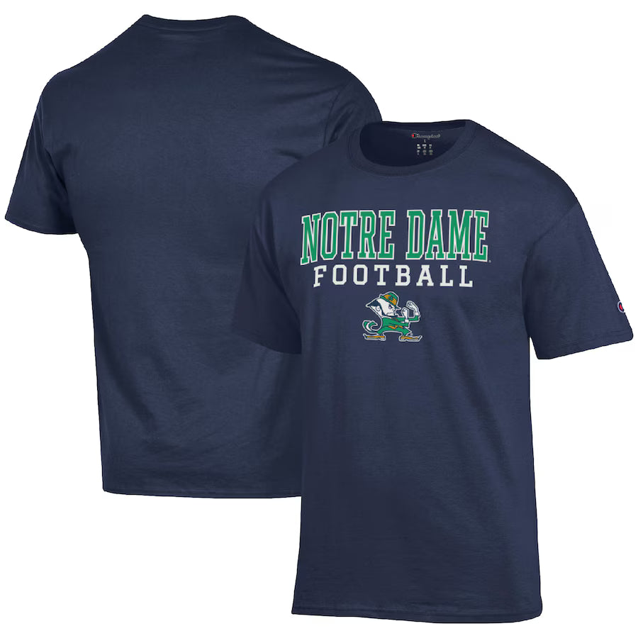 Notre Dame Fighting Irish NCAA Large Champion Football Stack T-Shirt – Navy (UK Stock) - UKASSNI