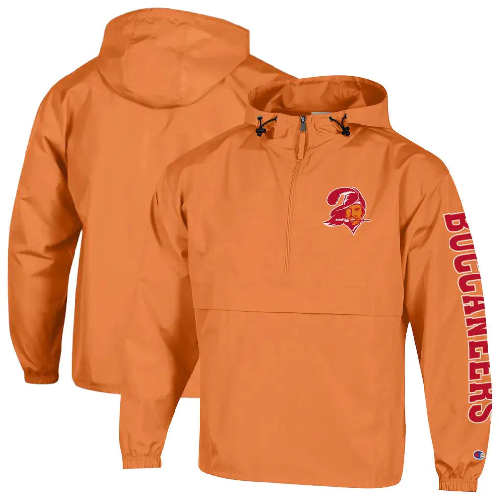 Tampa Bay Buccaneers Windbreaker Jacket – NFL Champion Packable Half-Zip – Orange (USA Sourced) by Champion