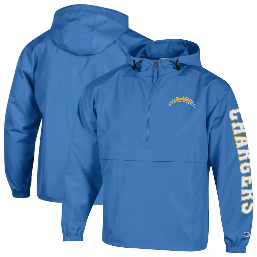 Los Angeles Chargers Windbreaker Jacket – NFL Champion Packable Half-Zip – Powder Blue (USA Sourced) by Champion