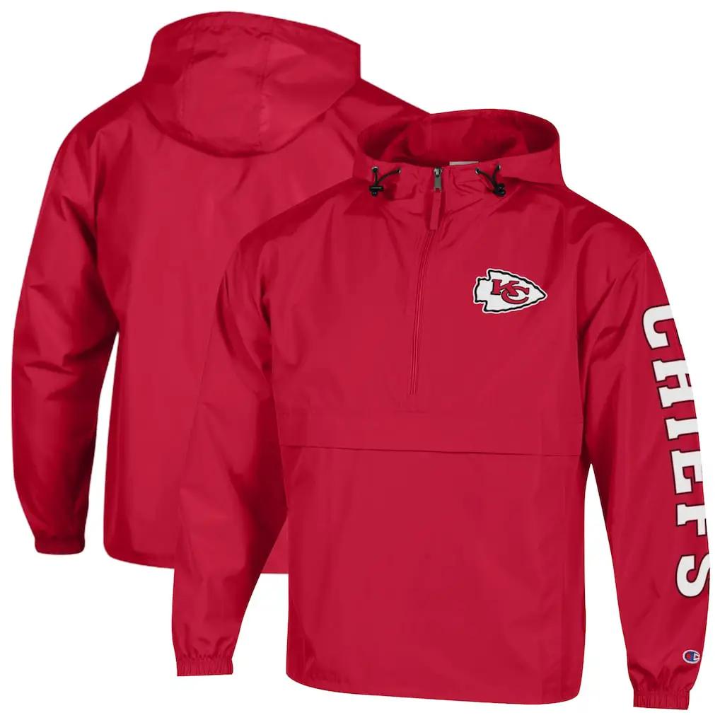 Kansas City Chiefs Windbreaker Jacket – NFL Champion Packable Half-Zip – Red (USA Sourced) by Champion