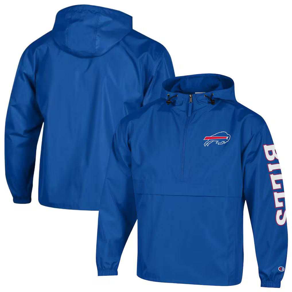 Buffalo Bills Windbreaker Jacket – NFL Champion Packable Half-Zip – Royal (USA Sourced) by Champion