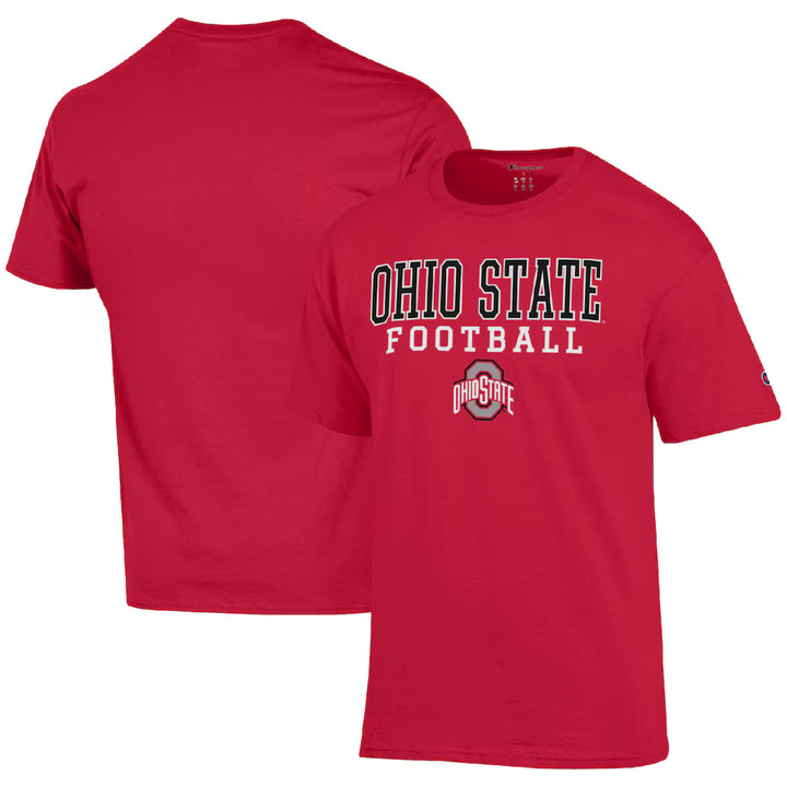 Ohio State Buckeyes T-Shirt – NCAA Champion Football Stack – Scarlet (USA Sourced) - UKASSNI