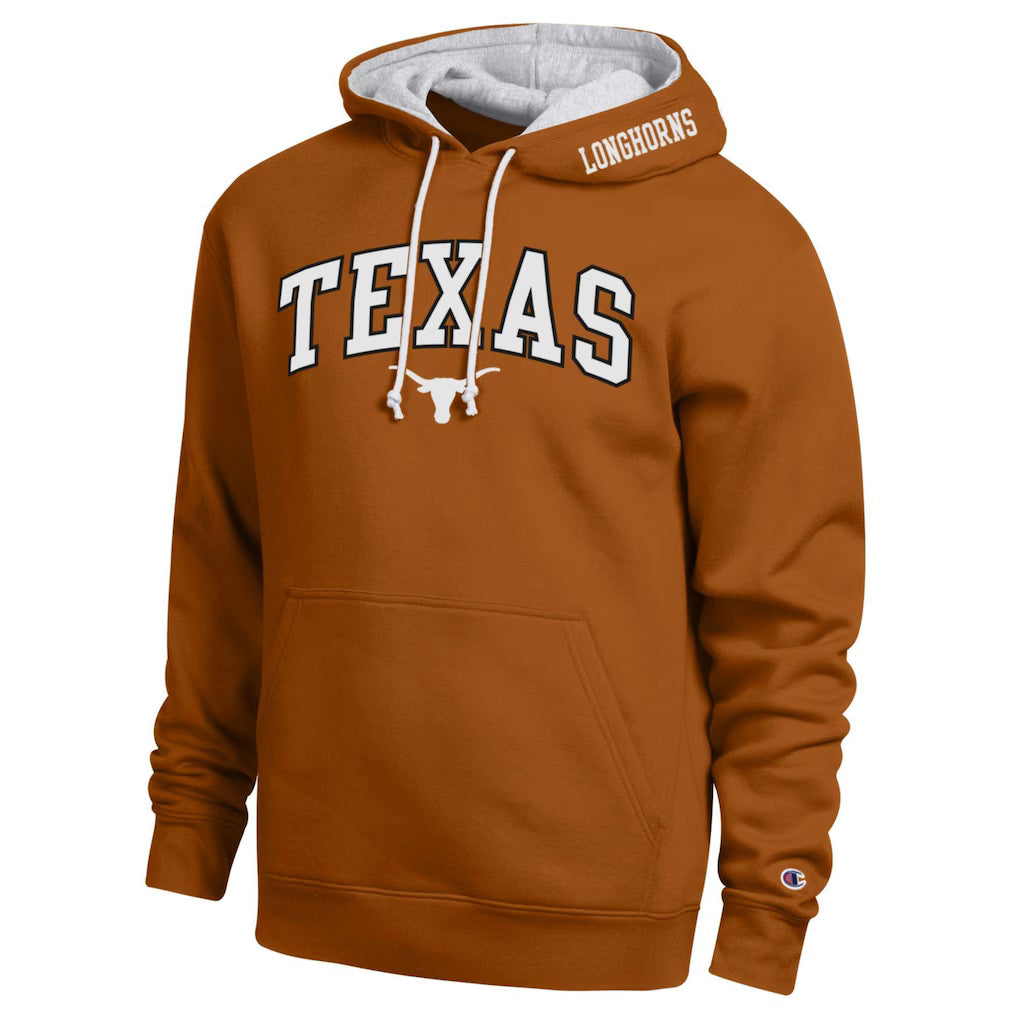 Texas Longhorns Hoodie – Champion Arch Tackle Twill – Texas Orange (USA Sourced)