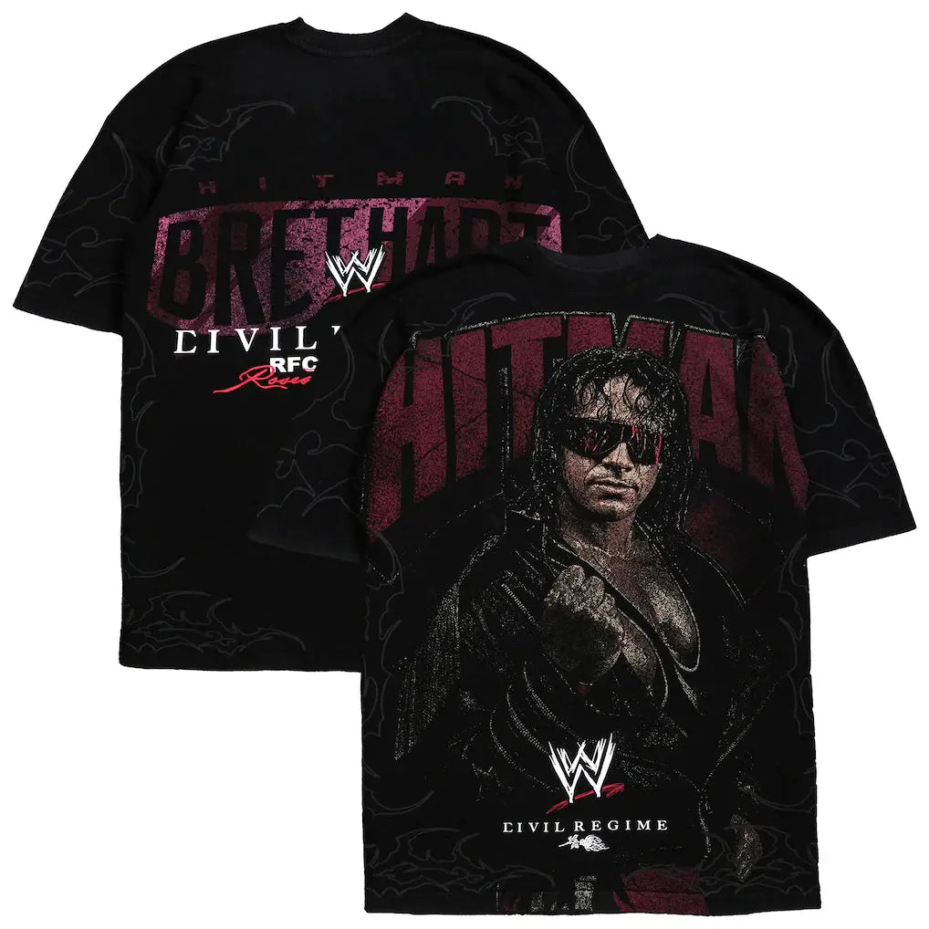Bret Hart WWE T-Shirt – Civil Regime x Hitman Vintage Graphic – Black (USA Sourced)