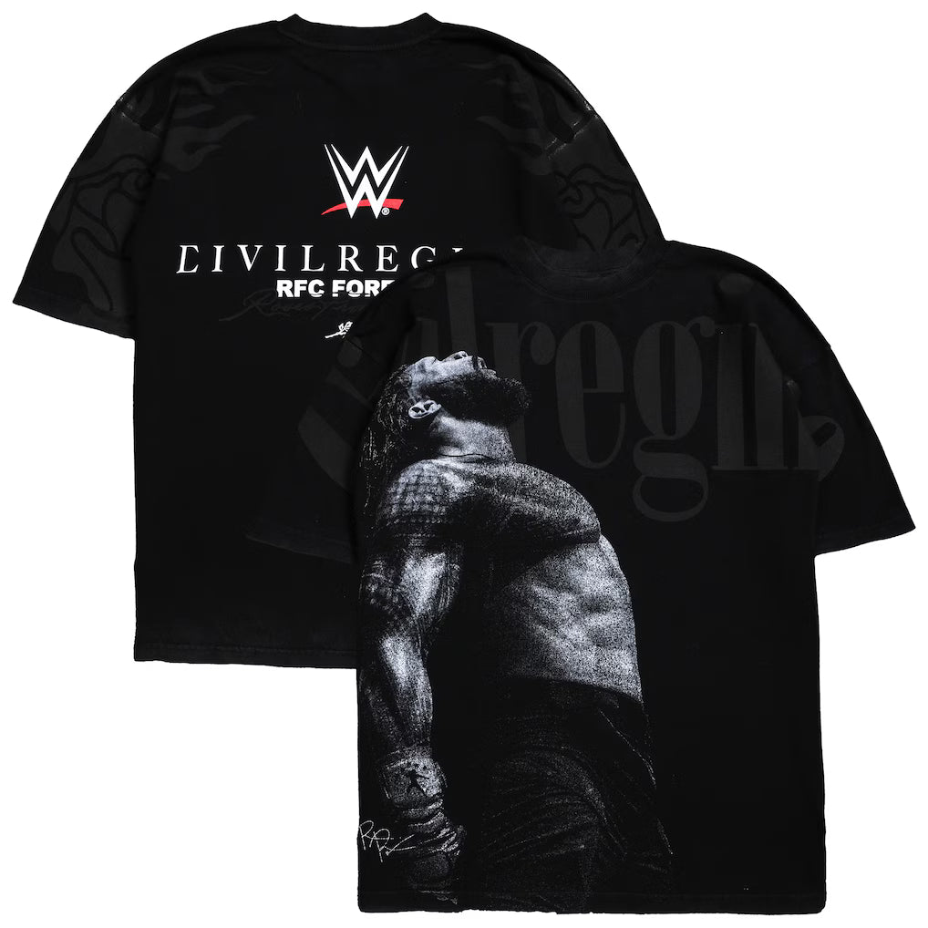 Roman Reigns WWE T-Shirt – Civil Regime x Reign of Chaos Distressed Graphic – Black (USA Sourced)
