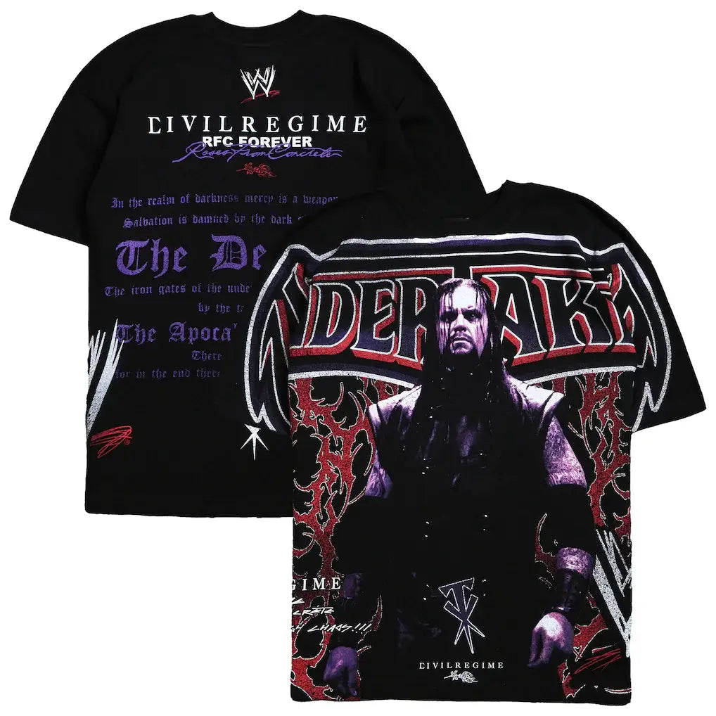 The Undertaker WWE T-Shirt – Civil Regime x Deadman Warrior Distressed Graphic – Black (USA Sourced)
