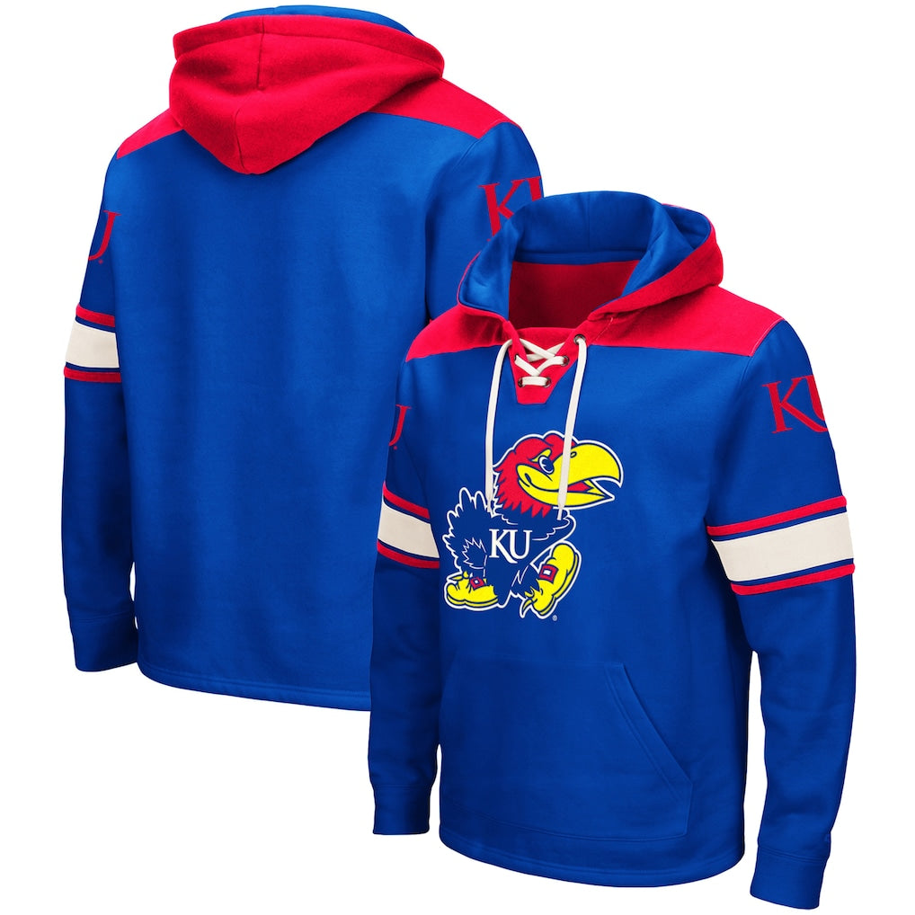 Kansas Jayhawks NCAA Colosseum 2.0 Lace-Up Pullover Hoodie – Royal (USA Stock) - UKASSNI