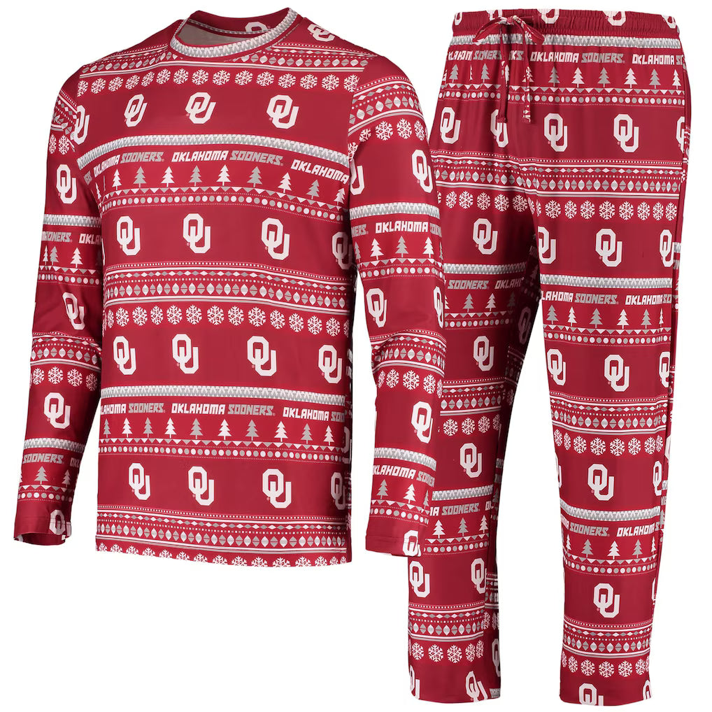 Oklahoma Sooners Pajama Set – NCAA Concepts Sport Ugly Sweater Knit – Crimson (USA Sourced)
