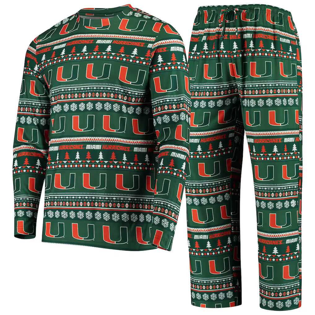Miami Hurricanes Pajama Set – NCAA Concepts Sport Ugly Sweater Knit – Green (USA Sourced)