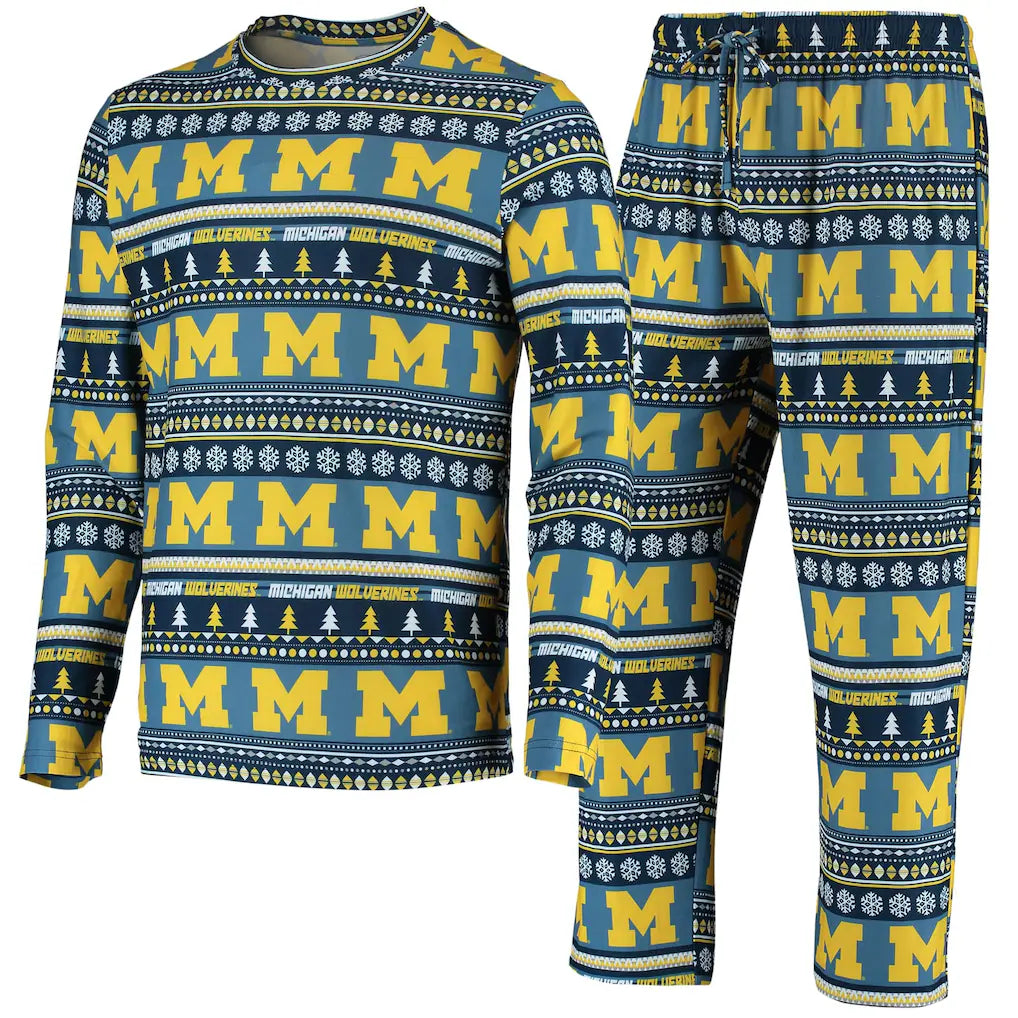 Michigan Wolverines Pajama Set – NCAA Concepts Sport Ugly Sweater Knit – Navy (USA Sourced)
